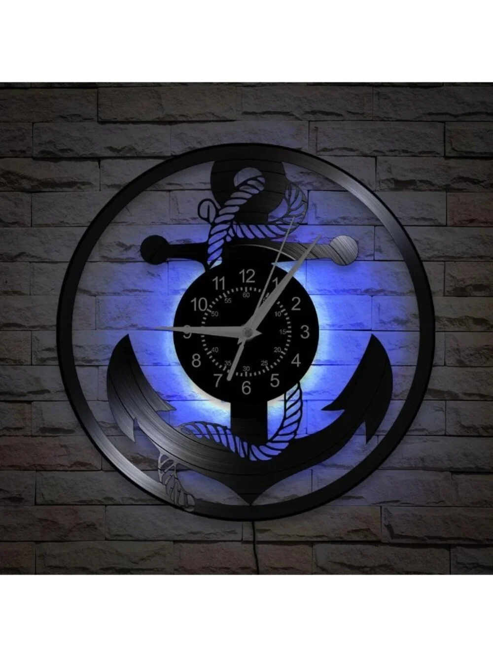 Home Black Analog Quartz Vintage Decorative Anchor Boat Wheel Coastal Wall Clock